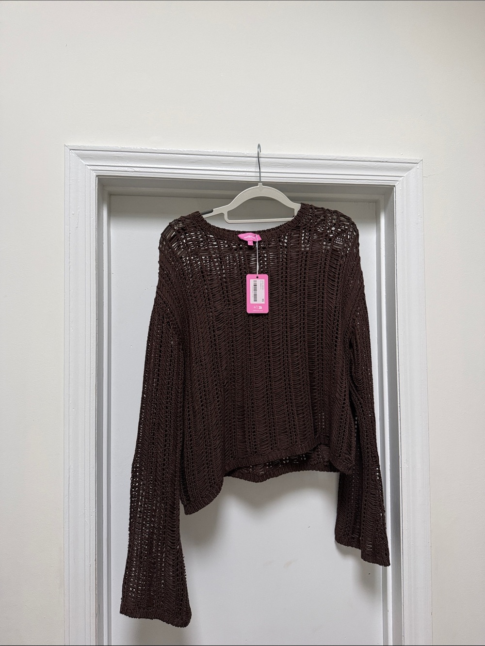Edikted Chocolate Brown Open-Knit Crewneck Sweater
